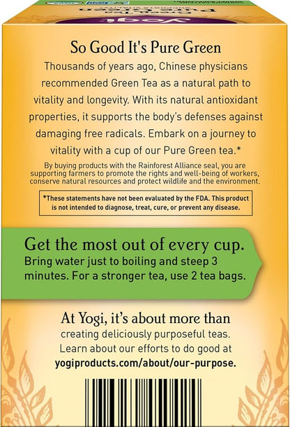 Yogi Tea Pure Green Tea - 16 Bags per Pack (6 Packs) - Organic - Supports Overall Health & Provides Antioxidants
