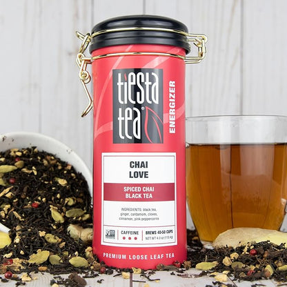 Tiesta Tea - Chai Love, Loose Leaf, Spiced Chai Black Tea, Premium Blend, High Caffeinated, Make Hot or Iced & Brews Up to 50 Cups, 4 Ounce Refillable Tin