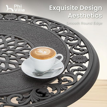 PHI VILLA Patio Furniture Set, Brown 3Pcs Cast Aluminum High Top Table and Swivel Bar Stools with Cushion, Pub Bistro Set for Outdoor