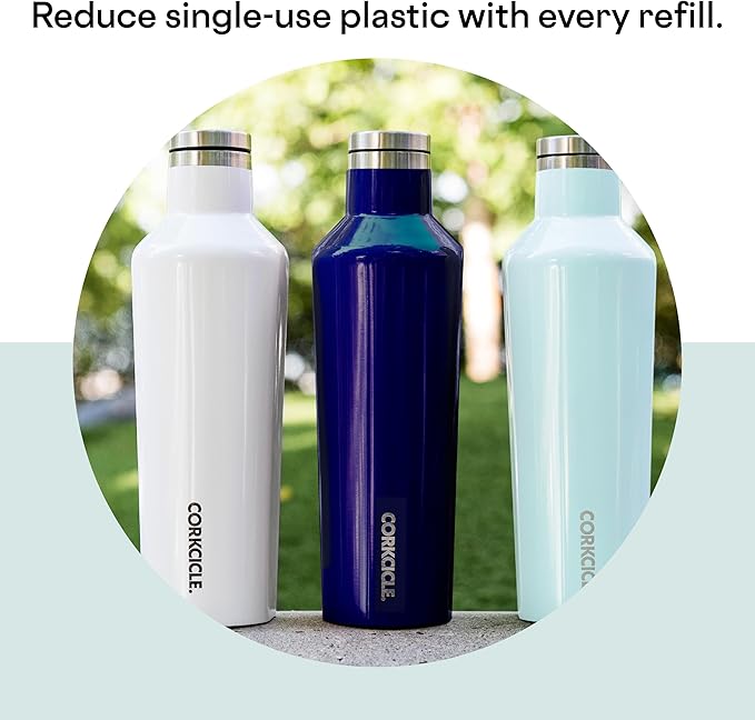 Corkcicle Classic Canteen Insulated Tumbler, Gloss Powder Blue, 25 oz – Reusable Water Bottle Keeps Beverages Cold for 25 Hours & Hot 12 Hours – Cupholder Friendly Tumbler with Screw-On Cap