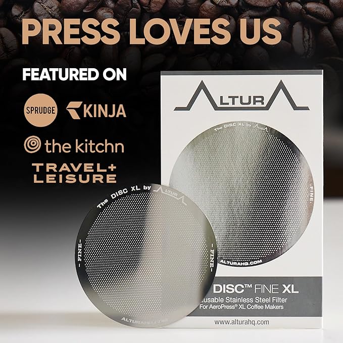 ALTURA The DISC FINE XL: Premium Filter for AeroPress XL Coffee Makers + eBook with Recipes, Tips, and More – Stainless Steel, Washable & Reusable…