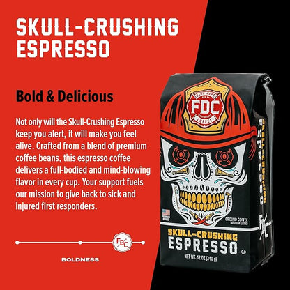 Fire Department Coffee - Gives Back to Firefighters - Full-Bodied & Bold Skull Crushing Espresso Ground Coffee - Roasted in the USA - Veteran Owned - 12 oz