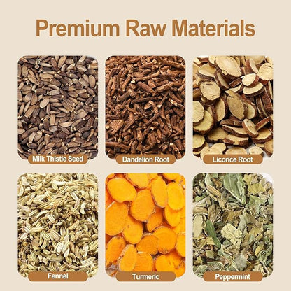 FullChea - Detox Tea Bags, 50 Teabags Liver Detox Tea, With Milk Thistle Seed, Dandelion Root, Licorice Root, Fennel, Turmeric, Peppermint - Liver Cleansing and Support