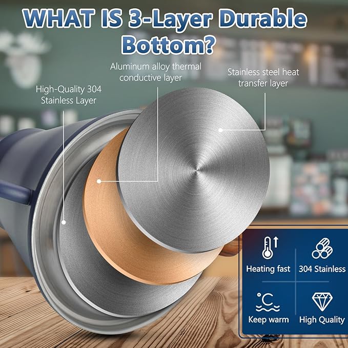 Harriet Gooseneck Kettle with Thermometer for Pour Over Coffee and Tea, 37 fl oz, Stainless Steel, Durable 3-Layer Base, Ideal Spout for Precision Pouring, Compatible with all Stove Tops, Blue