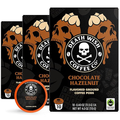 Death Wish Coffee - Single Serve Pods - Dark Roast Coffee Pods - Made with USDA Certified Organic (Chocolate Hazelnut, 30 Count)