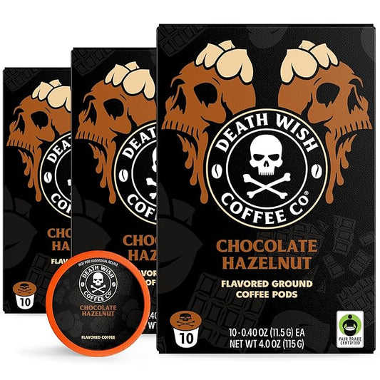 Death Wish Coffee - Single Serve Pods - Dark Roast Coffee Pods - Made with USDA Certified Organic (Chocolate Hazelnut, 30 Count)