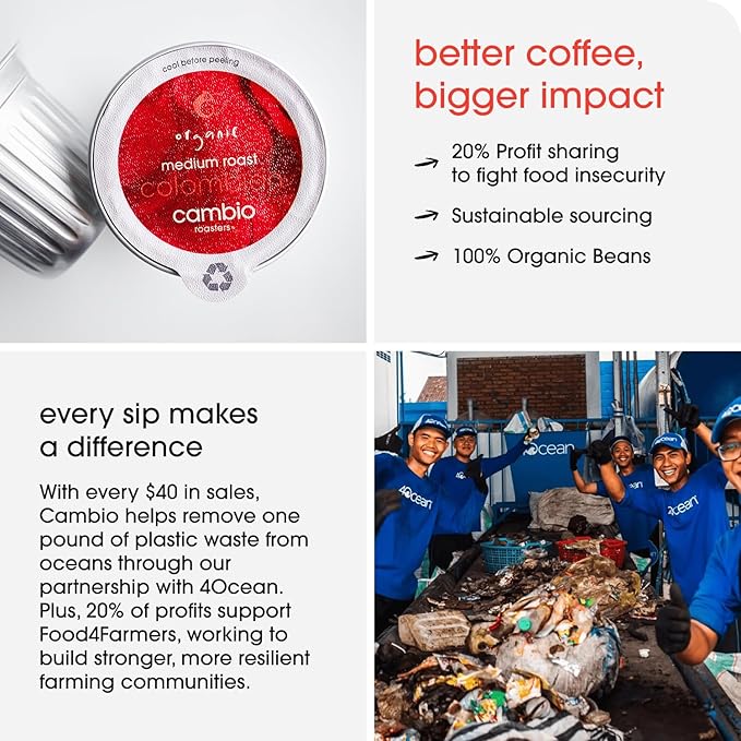 Cambio Roasters Colombian Organic Coffee K Cups for Keurig, Medium Roast Coffee K-Cup, Only Aluminum Keurig K Cups with Organic Beans, More Flavor & Longer Lasting Freshness, Medium Roast, 10 count