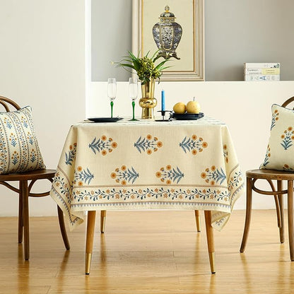 Designer French Pale Yellow Rectangular Tablecloth,Linen Floral Table Cloth,Wrinkle Resistant Decor Tablecloths for Dining Thanksgiving Banquet Kitchen Party,55"*87"-Estevan A