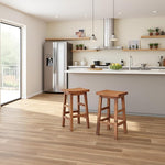 Load image into Gallery viewer, Alaterre Furniture Durango 26-Inch Industrial Wood Counter-Height Stools – Set of 2 Rustic Saddle Seat Bar Stools - Vintage Style with Light or Dark Lacquer Finish for Kitchen Island or Home Bar