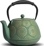 Load image into Gallery viewer, Cast Iron Teapot, 40oz Tea Kettle with Infuser for Stove Top, Sakura Design Japanese Tea Pot for Tea&amp;Coffee Coated with Enameled Interior, Silicone Handle 1200ml Green