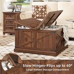 Load image into Gallery viewer, Farmhouse Coffee Table with Large Hidden Storage Compartment, Brown Retro Square Center Table, Wood Rustic Low Modern Living Room Tables with Hinged Lift Brown Top &amp; Wooden Arc Base
