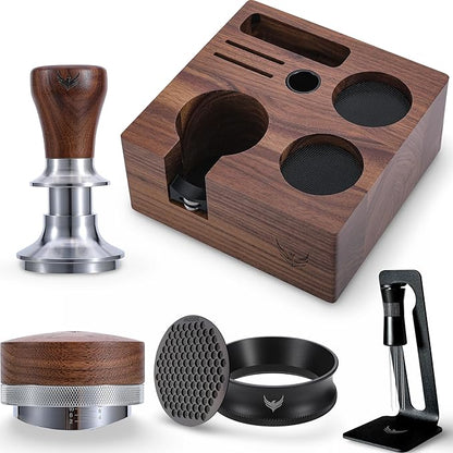 58mm Espresso Machine Accessories Kit Includes Coffee Tamper, Distribution Tool, Tamping Box, Puck Screen, Portafilter Funnel for Perfect Espresso Shots