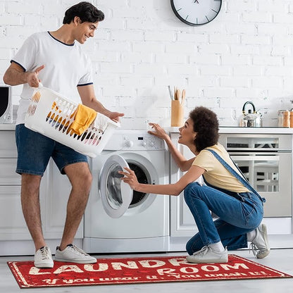 Ottomanson 20" x 59" Laundry Room Rug - Non-Slip Mat for Laundry & Mudroom - Durable, Stain-Resistant, and Easy to Clean - Perfect for High-Traffic Areas - Runner Rug for Entryway Bathroom, Red