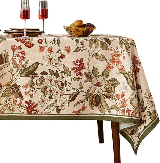 Designer Bohemian Linen Table Cloth for Rectangle Table,Colorful Floral Pattern Tablecloth,Wrinkle Resistant Decorative Tablecloths for Dining Thanksgiving Kitchen Party,55"*79"-Grace A