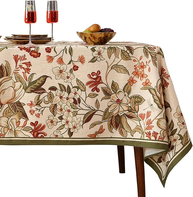 Designer Bohemian Linen Long Rectangle Tablecloth,Colorful Floral Pattern Table Cloth,Wrinkle Resistant Decorative Tablecloths for Dining Thanksgiving Kitchen Party,63"*94"-Grace A
