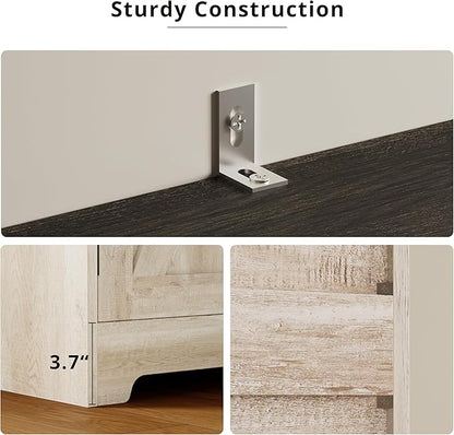 IRONCK Buffet Cabinet with Storage, Sideboard Storage Cabinet, Kitchen Cabinet with Drawers and Doors, Charcoal Grey and Beige Maple