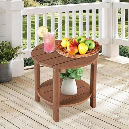 LZRS Round Adirondack Side Table Double End Table, Outdoor Side Tables for Patio, Backyard,Pool, Indoor Companion, Easy Maintenance & Weather Resistant(Brown)