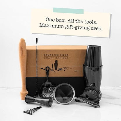 A Bar Above 14-Piece Stainless Steel Bartender Kit, Premium Professional Barware Set for Home Bars and Mixologists, Includes Cocktail Shaker, Jigger, Spoon, Strainers, Muddler, Picks, and More