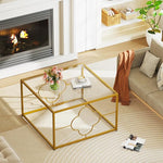 Load image into Gallery viewer, Coffee Table Modern Center Table,Glass Minimalist Square Coffee Table Tea Table for Living Room,Tempered Glass-top with Sturdy Metal Frame, Easy Assembly,26.4 x 26.4 x 15.7 Inches, Gold