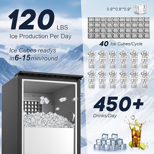 120LBS/24H High Output - Commercial Under Counter Ice Maker with 30LBS Storag e- Reversible Door, Built-in/Freestanding Design, Self-Cleaning & 24H Timer - for Home Bars, Restaurants & Commercial Use