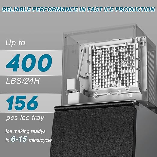 Large Commercial Ice Maker Machine: 500lbs/24H Production, with 350lbs Ice Storage Bucket, 156 Ice Cubes in 6-15 Mins - Stainless Steel Industrial Ice Maker for Restaurant, Bar, Cafe, Commercial Use