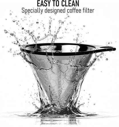 Pour Over Coffee Maker – Borosilicate Glass Dripper with Stainless Steel Reusable Filter, Manual Eco Brewer, Plastic-Free Non-Toxic Coffee Station, Innovation Infuser for Daily Brewing