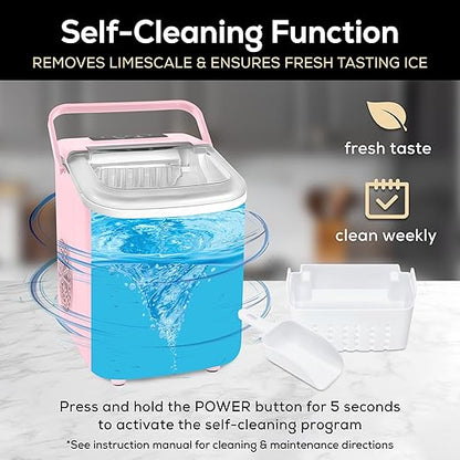 Igloo 26-Pound Automatic Self-Cleaning Portable Countertop Ice Maker Machine with Handle, Pink