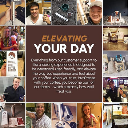 JavaPresse Manual Stainless Steel Coffee Grinder - 18 Adjustable Settings, Portable Conical Burr Grinder for Camping, Travel, Espresso - With Hand Crank