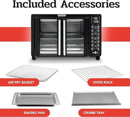 Gourmia Toaster Oven Air Fryer Combo 17 cooking presets 1700W french door digital air fryer oven 24L capacity accessories, convection rack, baking pan tray recipe book GTF7460,Large,Black