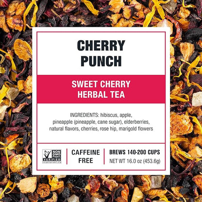 Tiesta Tea - Cherry Punch, Loose Leaf, Sweet Cherry Herbal Tea, Premium Blend, Non-Caffeinated Fruit Blend, Hot or Iced Up to 200 Cups, 16oz Resealable Pouch