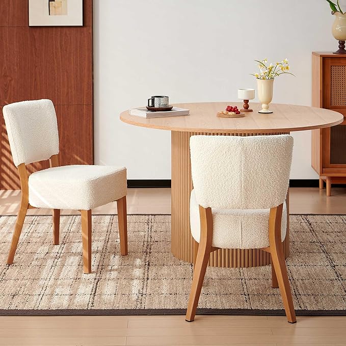 Howtek Modern Dining Chairs Set of 2 with 6.3" Thick Seat Cushions, Space-Saving Stackable Upholstered Kitchen Chairs, Ergonomic Backrest & Metal Legs, White