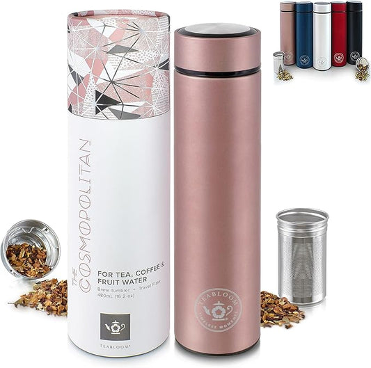 Teabloom - The ORIGINAL All-Brew Travel Tumbler & Thermos | OPRAH’s Favorite | 16oz/480ml Stainless Steel Insulated Water Bottle/Tea Flask/Cold Brew Coffee Mug