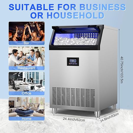Commercial Ice Maker Machine 350Lbs/24H, 126pcs Ice Cubes Under Counter Ice Machine with Water Line and Filter, Freestanding Ice Maker Machine with 150Lbs Storage ice Bin for Home/Shop/Office/Bar