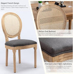 Load image into Gallery viewer, French Country Dining Chairs Set of 8, Vintage Wooden Dining Chairs with Fabric Upholstered Seat&amp;Rattan Oval Backrest,Solid Wood Legs&amp;Frame, Farmhouse Kitchen&amp;Living Room Chairs(Gray,8 Pcs)