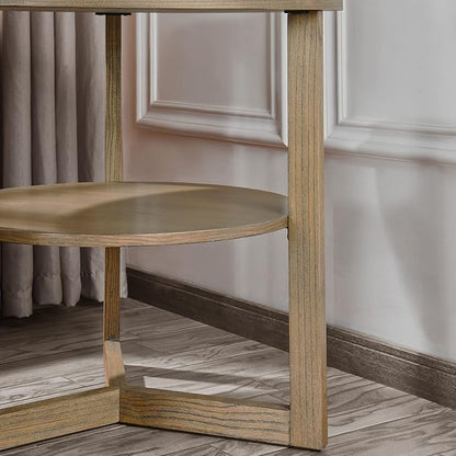 PADMA HOUSE 25" Round Wood End Table, 2-Tier Solid Wood Rounded Accent Side Table Circle Nightstand Table with Storage Shelf Vintage Furniture for Home Living Room Bedroom,Rustic Natural 3338