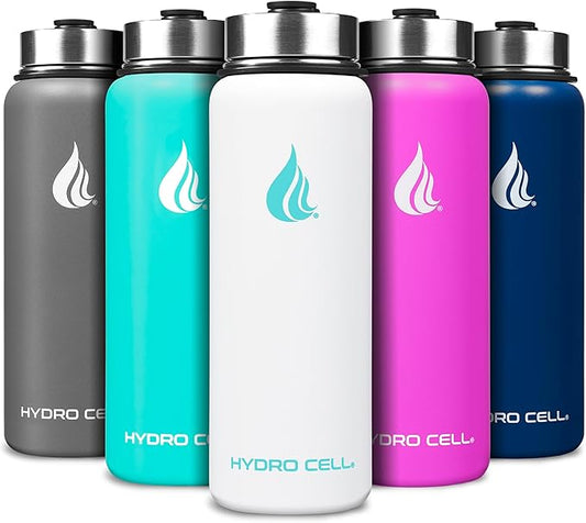 HYDRO CELL Stainless Steel Insulated Water Bottle with Straw - For Cold & Hot Drinks - Metal Vacuum Flask with Screw Cap and Modern Leakproof Sport Thermos for Adults (White 40oz)