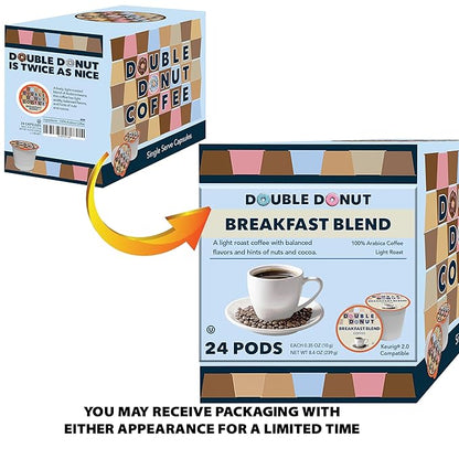Double Donut Coffee Breakfast Blend Fresh Medium Roast Coffee SingleServe Pods for Keurig K Cup Brewer Machines 24 Capsules per Box