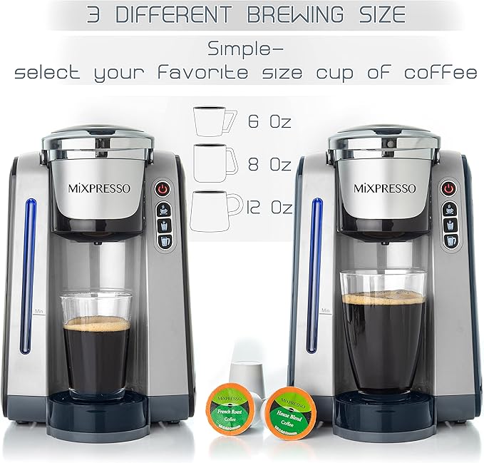 Mixpresso Single Serve Coffee Brewer K-Cup Pods Compatible & Ground coffee, Single Serve K-Cup Coffee Maker With 4 Brew Sizes 45oz, Quick Brewing with Auto Shut-Off, Rapid Brew Technology