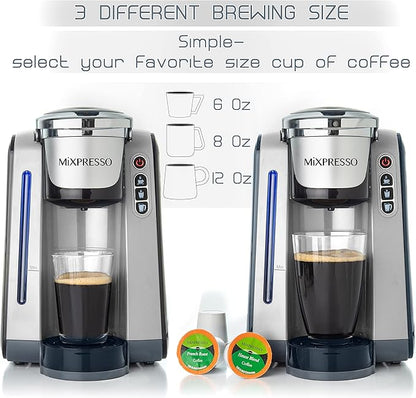Mixpresso Single Serve Coffee Brewer K-Cup Pods Compatible & Ground coffee, Single Serve K-Cup Coffee Maker With 4 Brew Sizes 45oz, Quick Brewing with Auto Shut-Off, Rapid Brew Technology