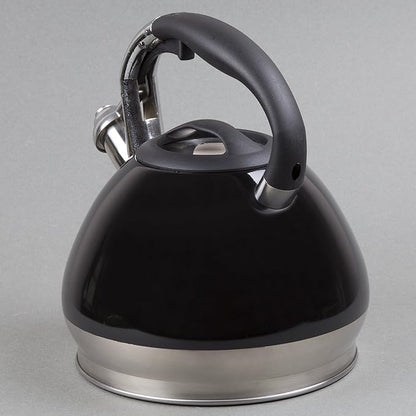 Creative Home 3.5 Quart Whistling Tea Kettle for Stovetop, Food Grade Stainless Steel Tea pot, Fast Boiling Water, Ergonomic Handle, for Gas & Induction, Black