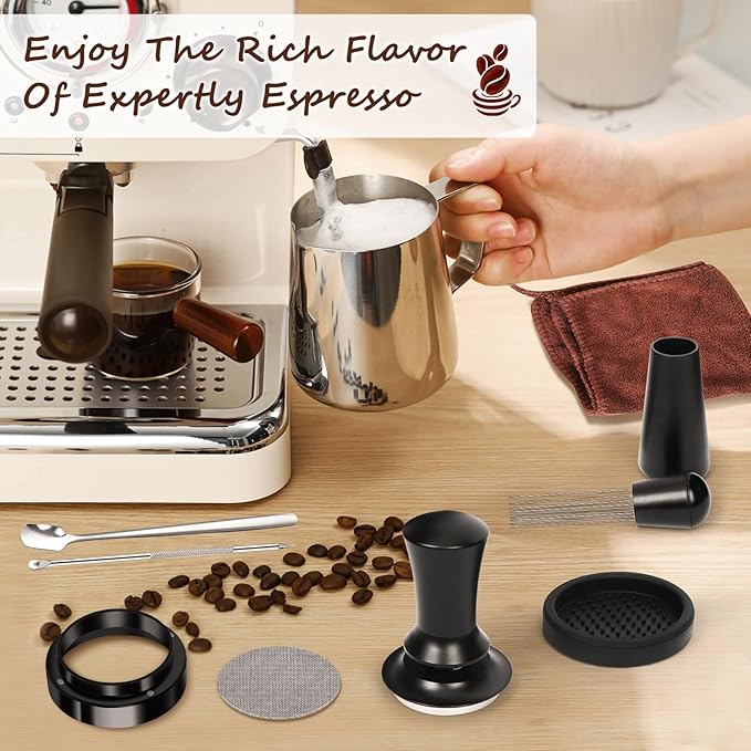 Y-Step 25 PCS Espresso Accessories Kit, Espresso Tamper Kit Coffee Tamper Set, 51mm Espresso Tamper with Spring Loaded Calibrated, 51mm Espresso Puck Screen and Dosing Funnel, WDT Tool, Latte Art Kit