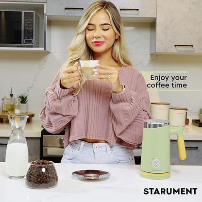Starument Electric Milk Frother and Steamer - Automatic Foamer & Heater for Coffee, Latte, Cappuccino, Other Creamy Drinks - 4 Settings Cold Foam, Airy, Dense Warm, Green, 8x4x5 inches