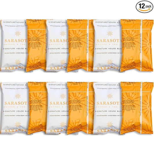 Breakfast Blend Ground Packets – Medium Roast, 2oz Pre-Measured Packs for 8–12 Cup Drip Makers | Low Acid Single-Pot Pouches, Individually Wrapped | 12-Count by Sarasota Coffee