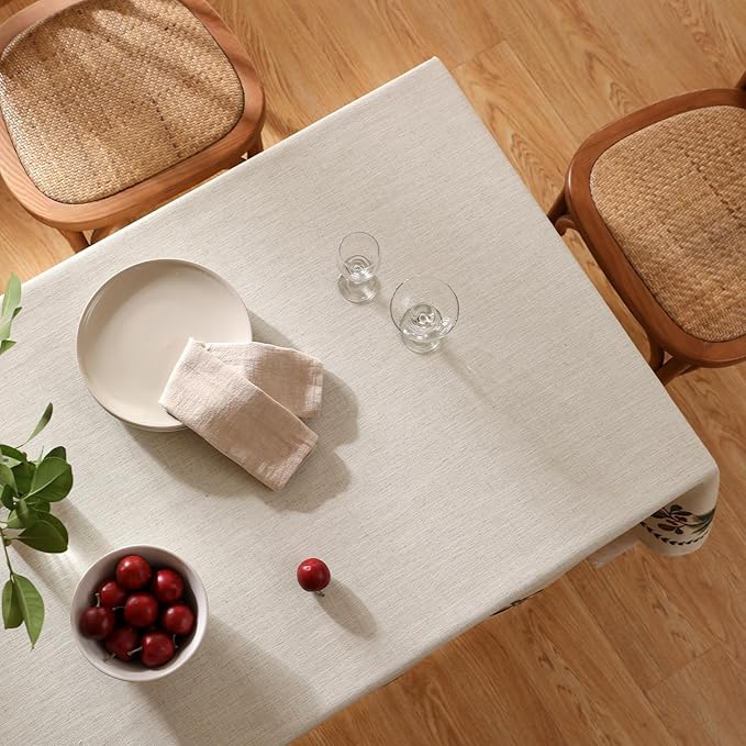 Designer Christmas Linen Square Tablecloth,Light Beige Western Elegant Table Cloth,Fall Wrinkle Resistant Decor Tablecloths for Dining Thanksgiving Kitchen Christmas,67"*67"-Carol G