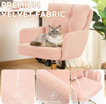 Load image into Gallery viewer, Flannel Office Chair, Comfy Home Office Desk Chairs with Lumbar Support, Modern Velvet Desk Chair Gold Legs Small Swivel Task Chair for Home Office, Bedroom, Study (Pink, L)