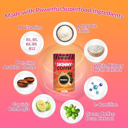 Skinny Boost Instant Skinny Coffee Sticks (Unflavored) - Made with Arabica Coffee Beans, Garcinia Cambogia, Green Tea Extract, B Vitamins, Fiber and Prebiotics –Sugar Free-Keto Friendly (28 Packets)