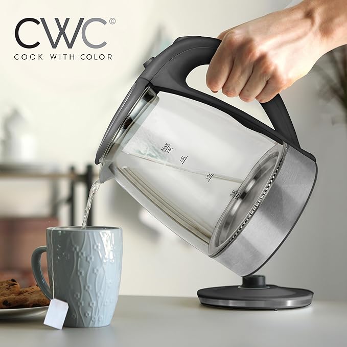 COOK WITH COLOR Electric Tea Kettle, 1.8L Cordless Hot Water Boiler, 1200W Rapid Boil, Auto Shutoff & Boil Dry Protection, BPA-Free, Sleek Countertop Design, Black