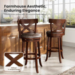 Load image into Gallery viewer, PHI VILLA 30 inch Bar Height Stools Set of 4, Swivel Bar Stools Faux Leather Barstool with Back, Wooden Bar Height Chairs, Dark Brown Kitchen Stools