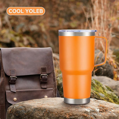 30 oz Tumbler with Handle and Lid, Stainless Steel Tumblers Bulk Double Wall Vacuum Insulated Travel Mug Leak Proof Cup Keep Drinks Cold and Hot Orange, 12 Pack