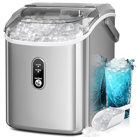 Kismile Nugget Ice Makers Countertop, Portable Sonic Ice Machine with Chewable Ice, 35Lbs/24H, Pebble Ice Maker with Self-Cleaning/One-Click Operation, Crushed Ice Maker for Home(Grey)